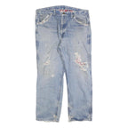 CARHARTT Mens Regular Fit Blue Denim Jeans W38 L30 Distressed Cotton Blend Zip