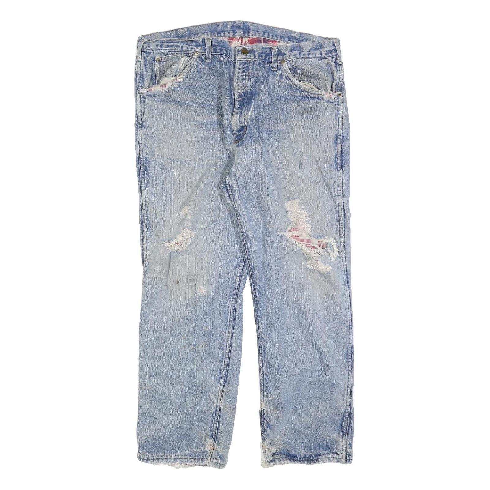 CARHARTT Mens Regular Fit Blue Denim Jeans W38 L30 Distressed Cotton Blend Zip