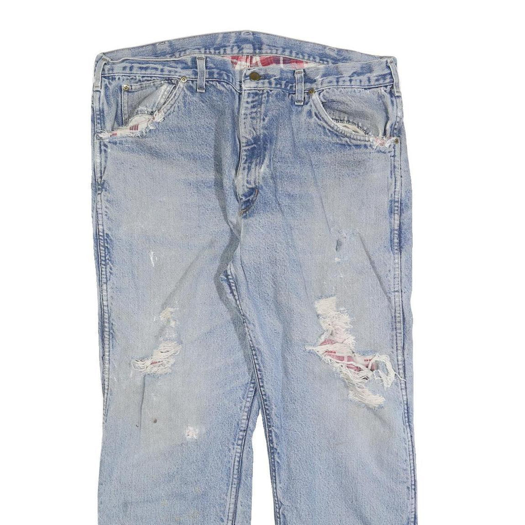 CARHARTT Mens Regular Fit Blue Denim Jeans W38 L30 Distressed Cotton Blend Zip