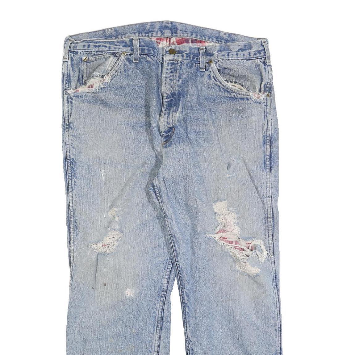 CARHARTT Mens Regular Fit Blue Denim Jeans W38 L30 Distressed Cotton Blend Zip