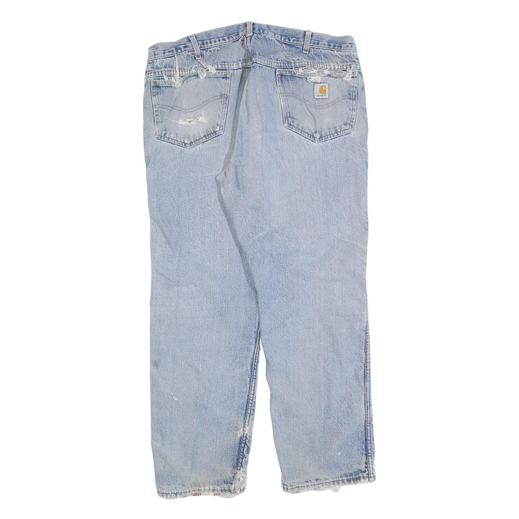 CARHARTT Mens Regular Fit Blue Denim Jeans W38 L30 Distressed Cotton Blend Zip