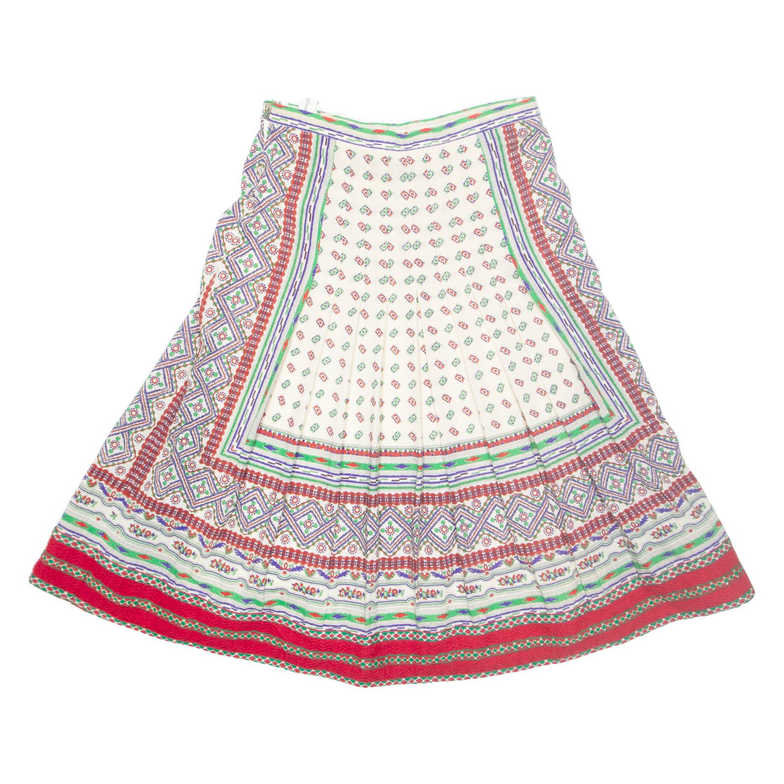 Womens Pleated Skirt Red Midi Crazy Pattern M