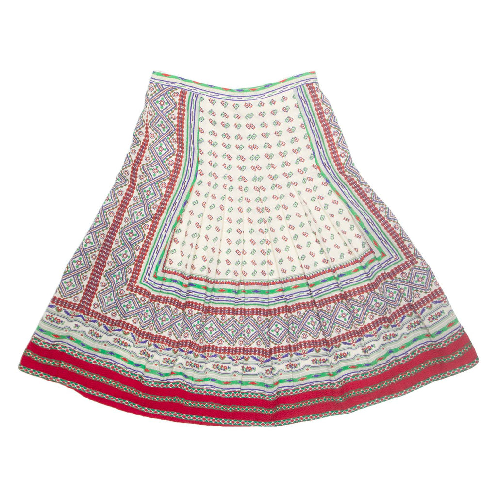 Womens Pleated Skirt Red Midi Crazy Pattern M