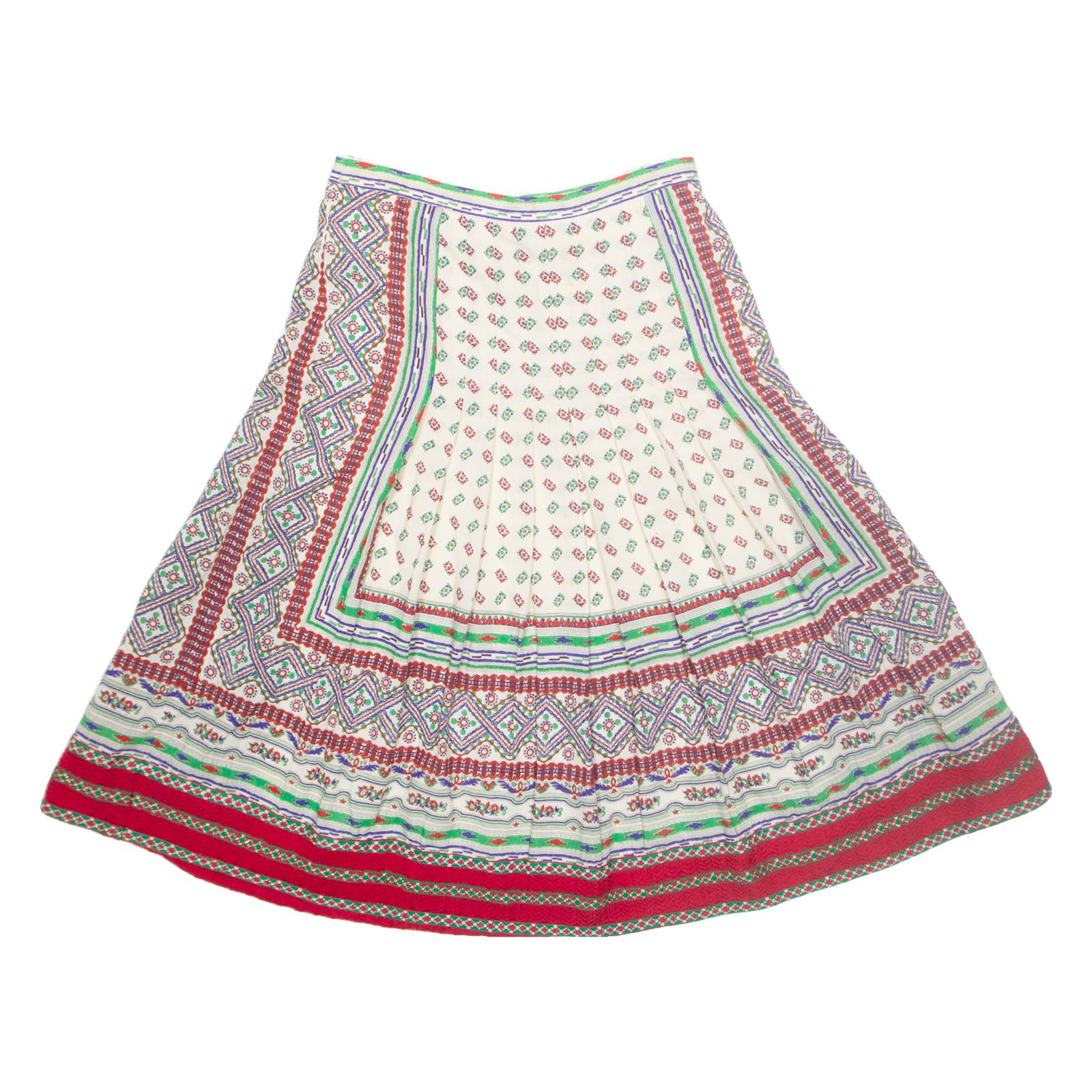 Womens Pleated Skirt Red Midi Crazy Pattern M