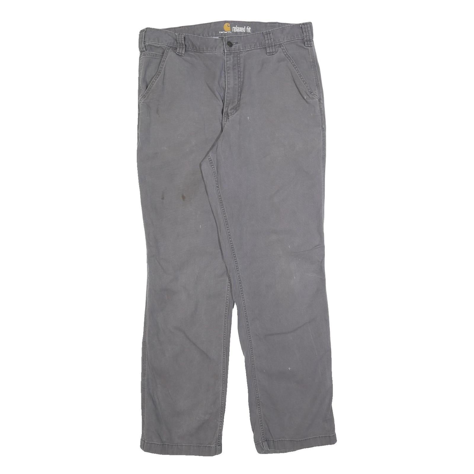 CARHARTT Mens Relaxed Cotton Blend Grey Workwear Trousers W36 L31 Straight Zip