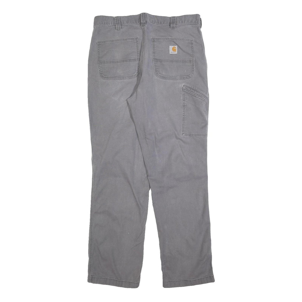 CARHARTT Mens Relaxed Cotton Blend Grey Workwear Trousers W36 L31 Straight Zip
