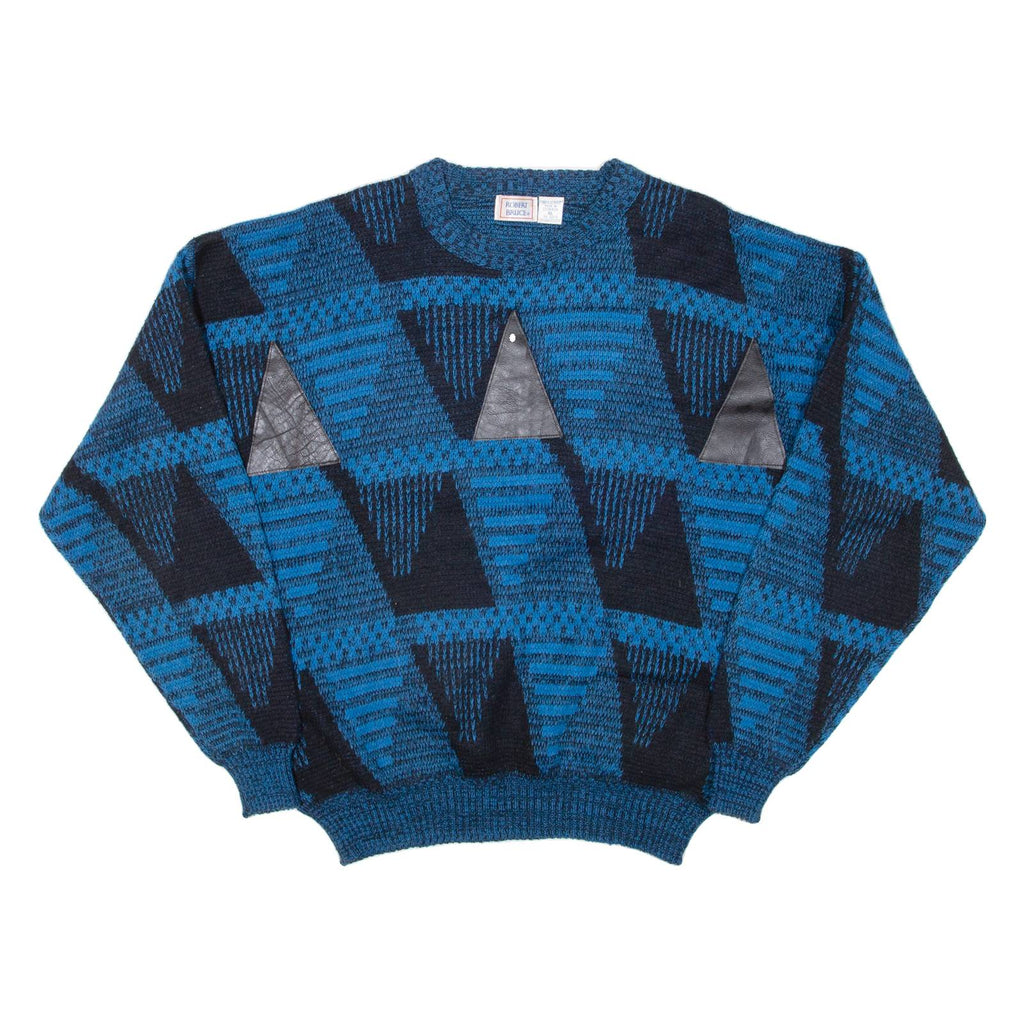 ROBERT BRUCE Womens Patterned Jumper Blue Crazy Pattern 90s XL