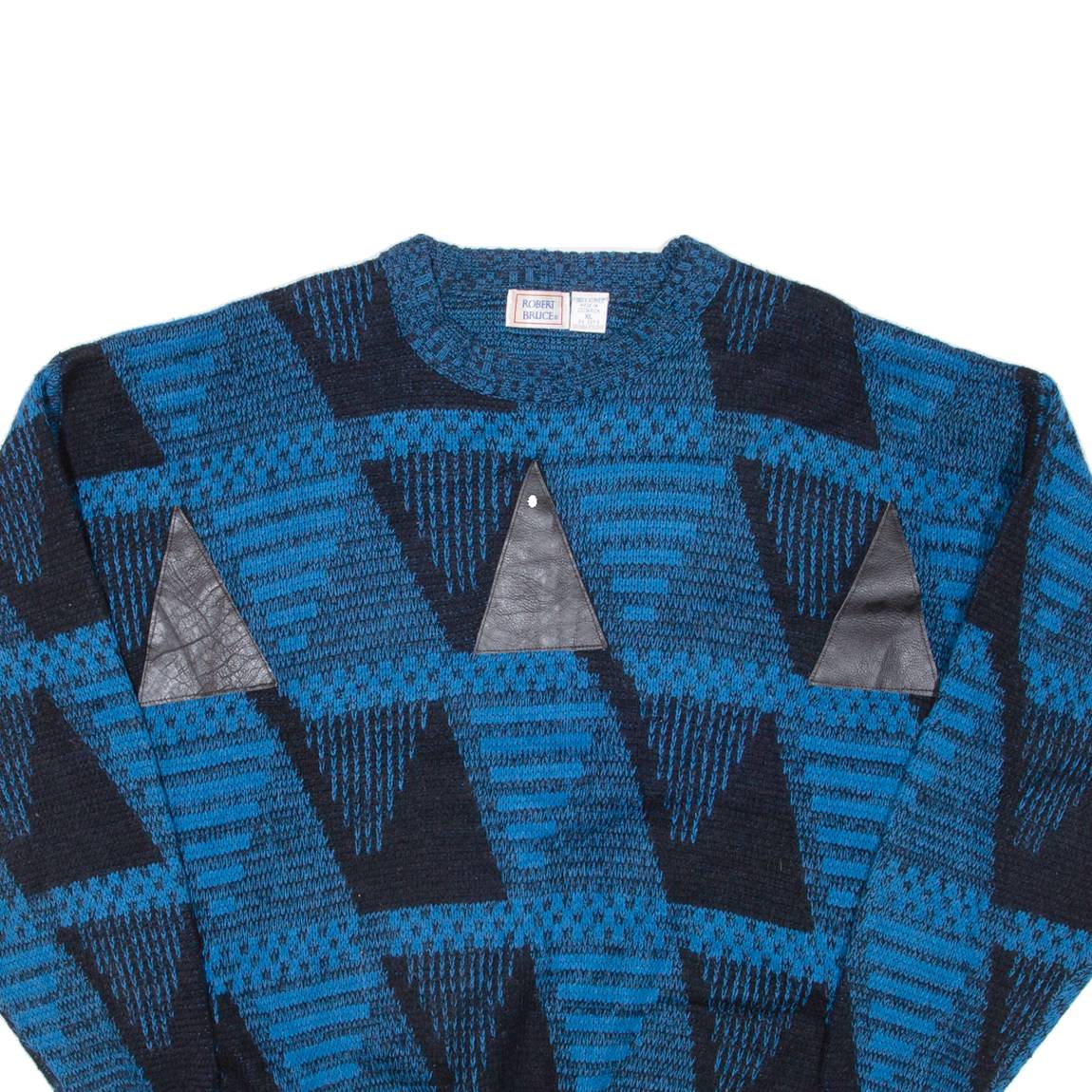 ROBERT BRUCE Womens Patterned Jumper Blue Crazy Pattern 90s XL