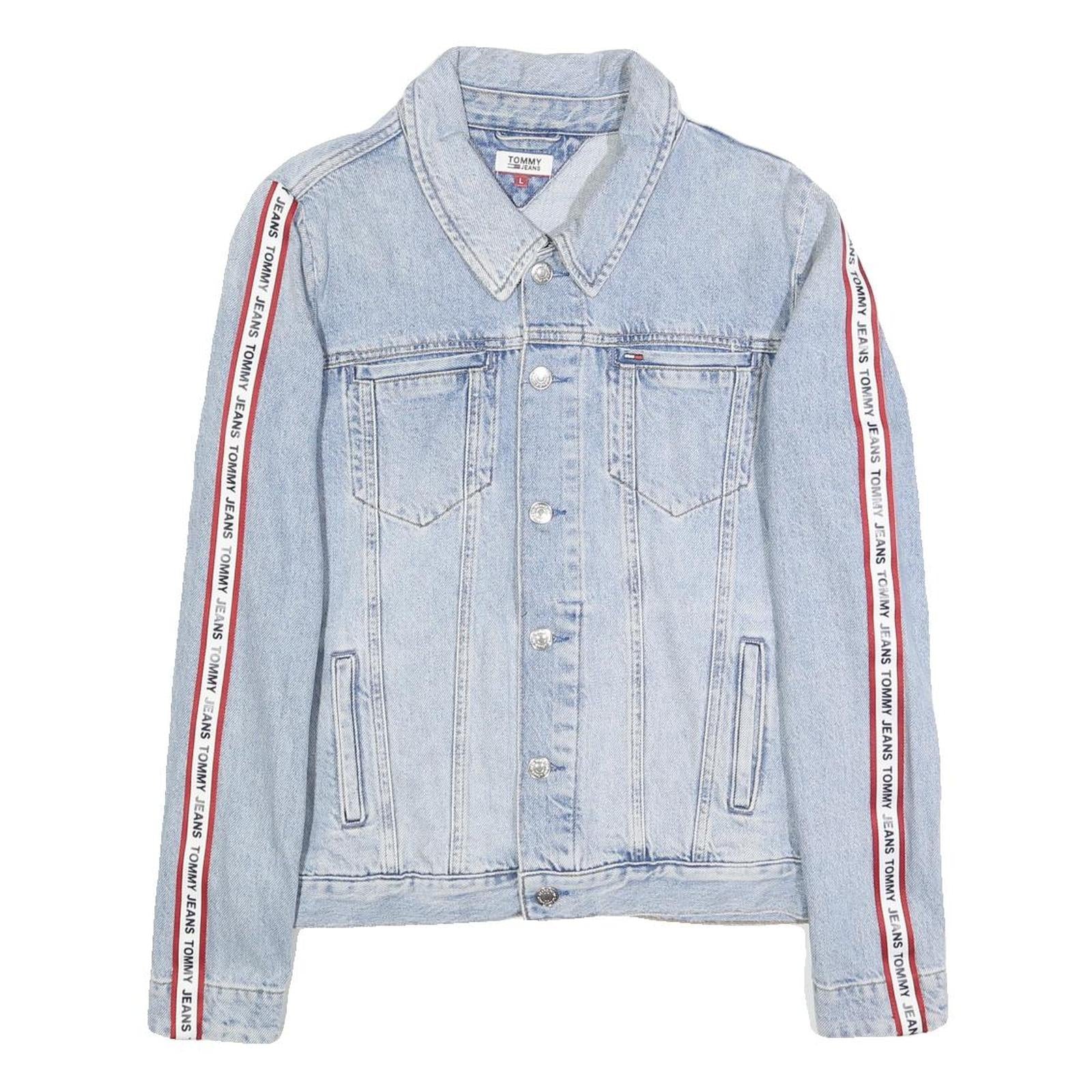 TOMMY JEANS Womens Blue Denim Jacket L Cotton Button Plain Classic Fit Casual