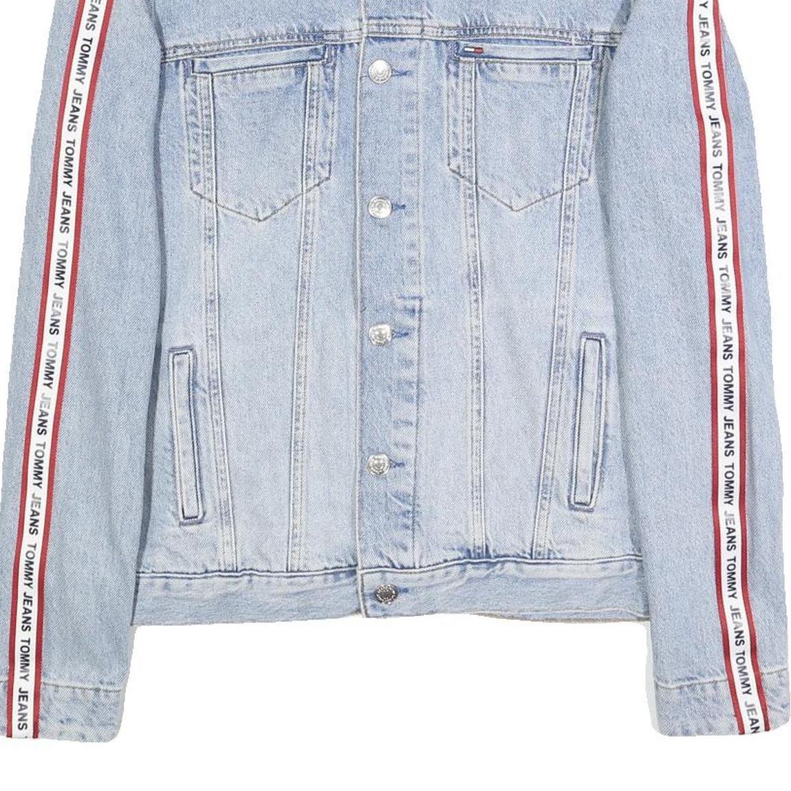 TOMMY JEANS Womens Blue Denim Jacket L Cotton Button Plain Classic Fit Casual