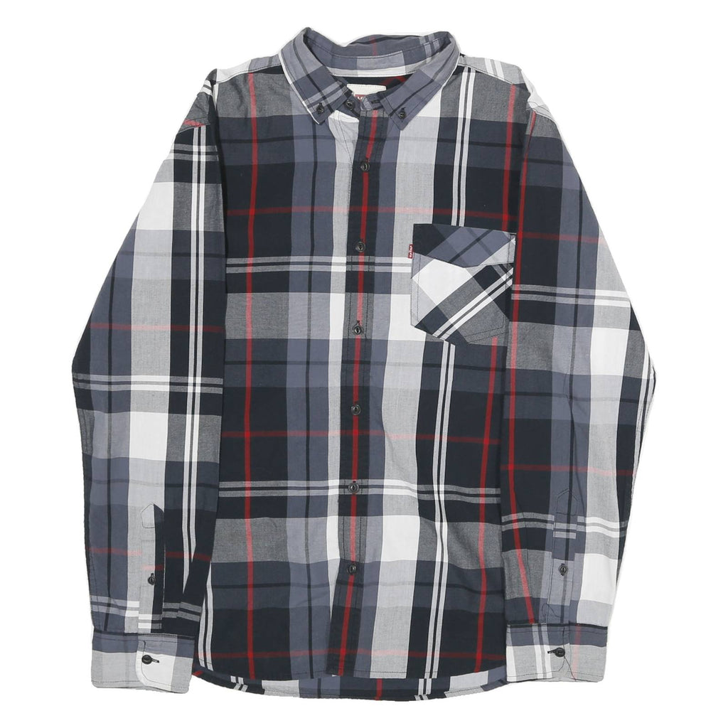 LEVI'S Mens Black & Grey Check Shirt S Button-Down Collar Long Sleeve Cotton