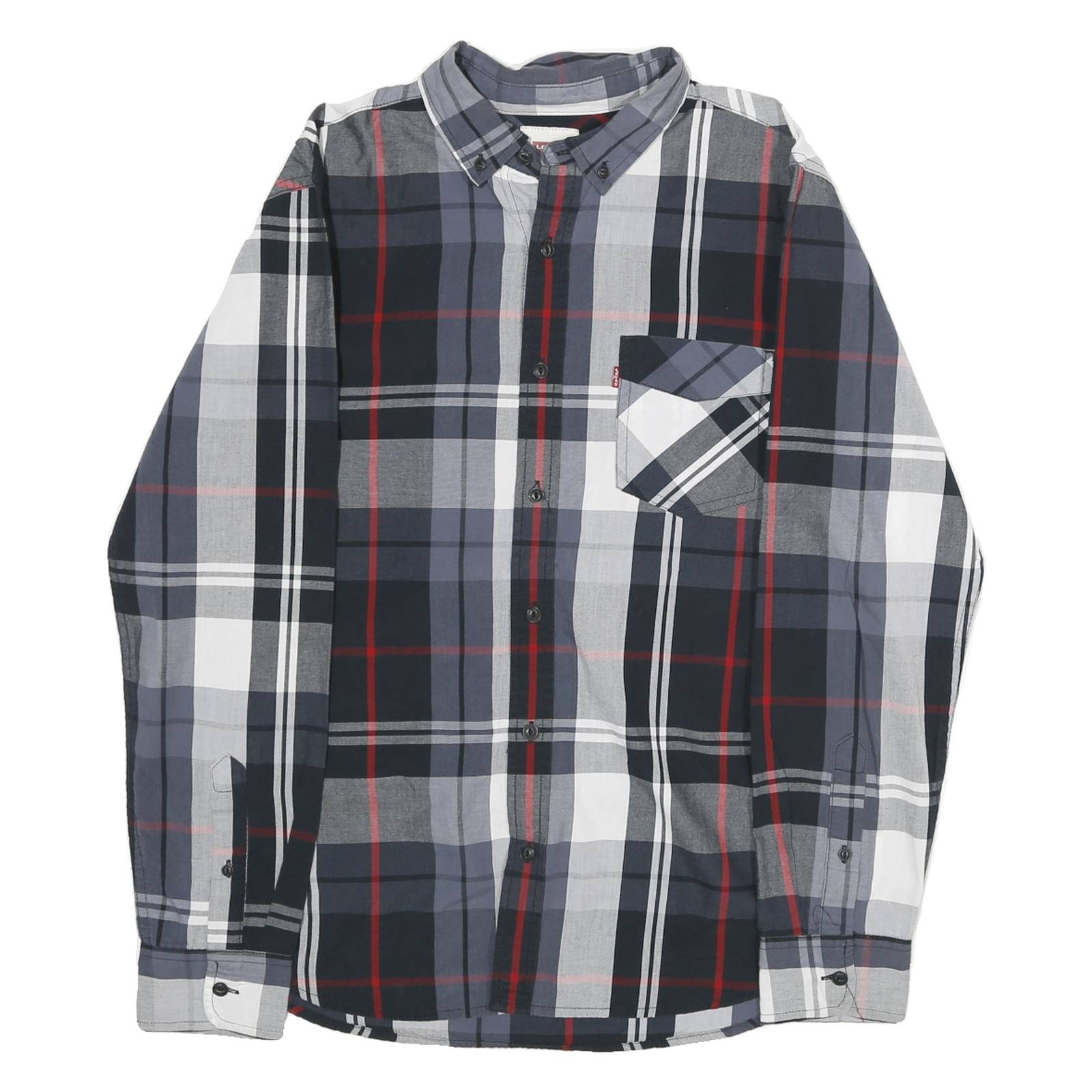 LEVI'S Mens Black & Grey Check Shirt S Button-Down Collar Long Sleeve Cotton