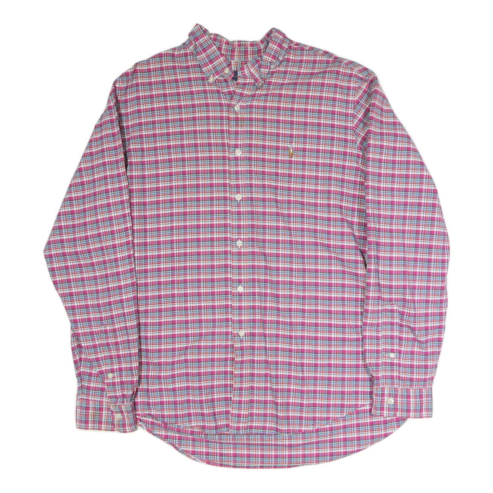 RALPH LAUREN Mens Pink & Blue Check Shirt XL Cotton Blend Button Down Collar