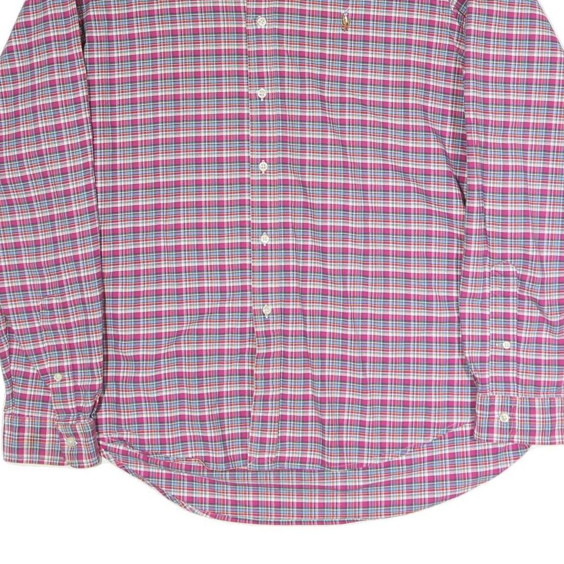 RALPH LAUREN Mens Pink & Blue Check Shirt XL Cotton Blend Button Down Collar