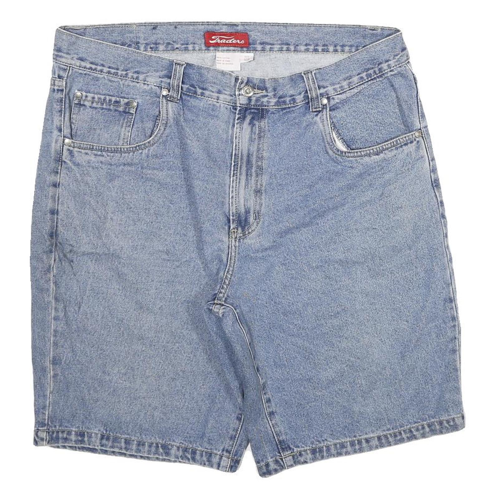 TRADERS Mens Denim Blue Casual Shorts 2XL W36 Cotton Blend Relaxed Fit