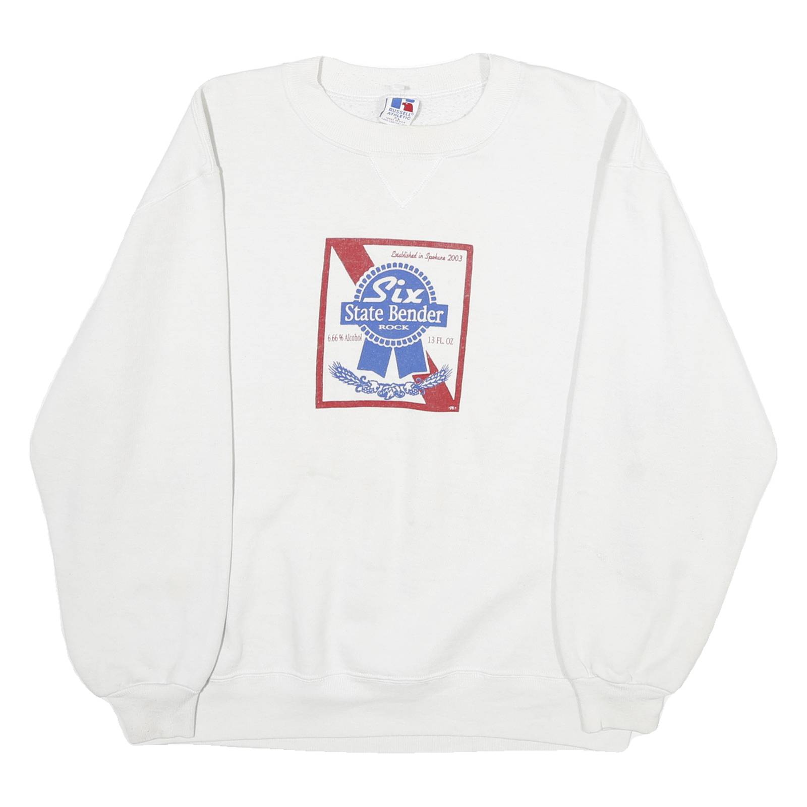 RUSSELL ATHLETIC Mens White Six State Bender Rock Crew Neck XL Pullover