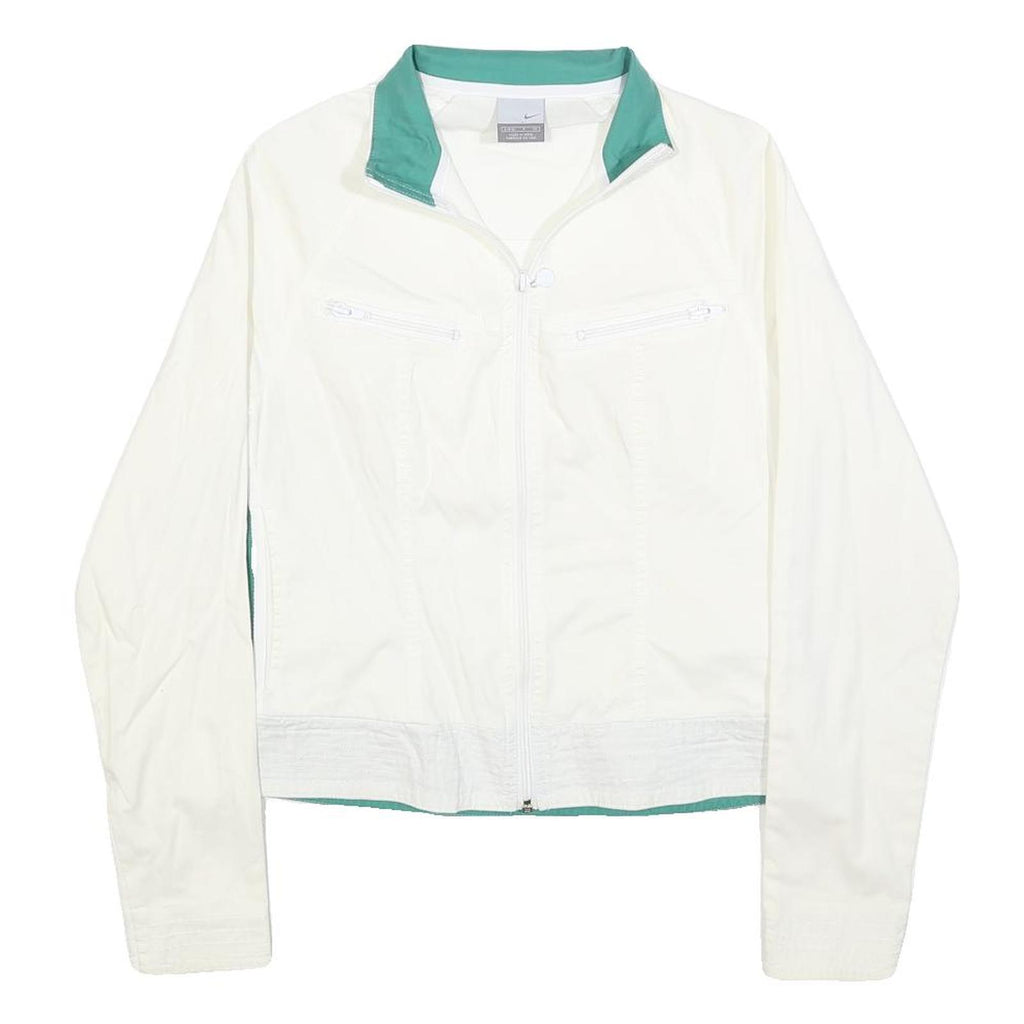 NIKE Womens White & Green Outdoor Jacket S Cotton Blend Woven Plain Zip Long