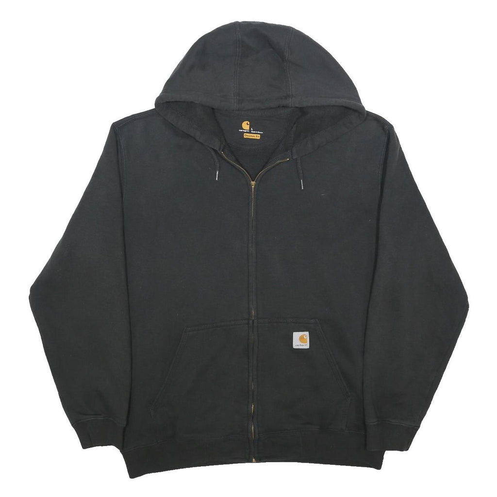 CARHARTT Mens Black Full Zip Hoodie L Cotton Blend Casual Workwear Zip Up
