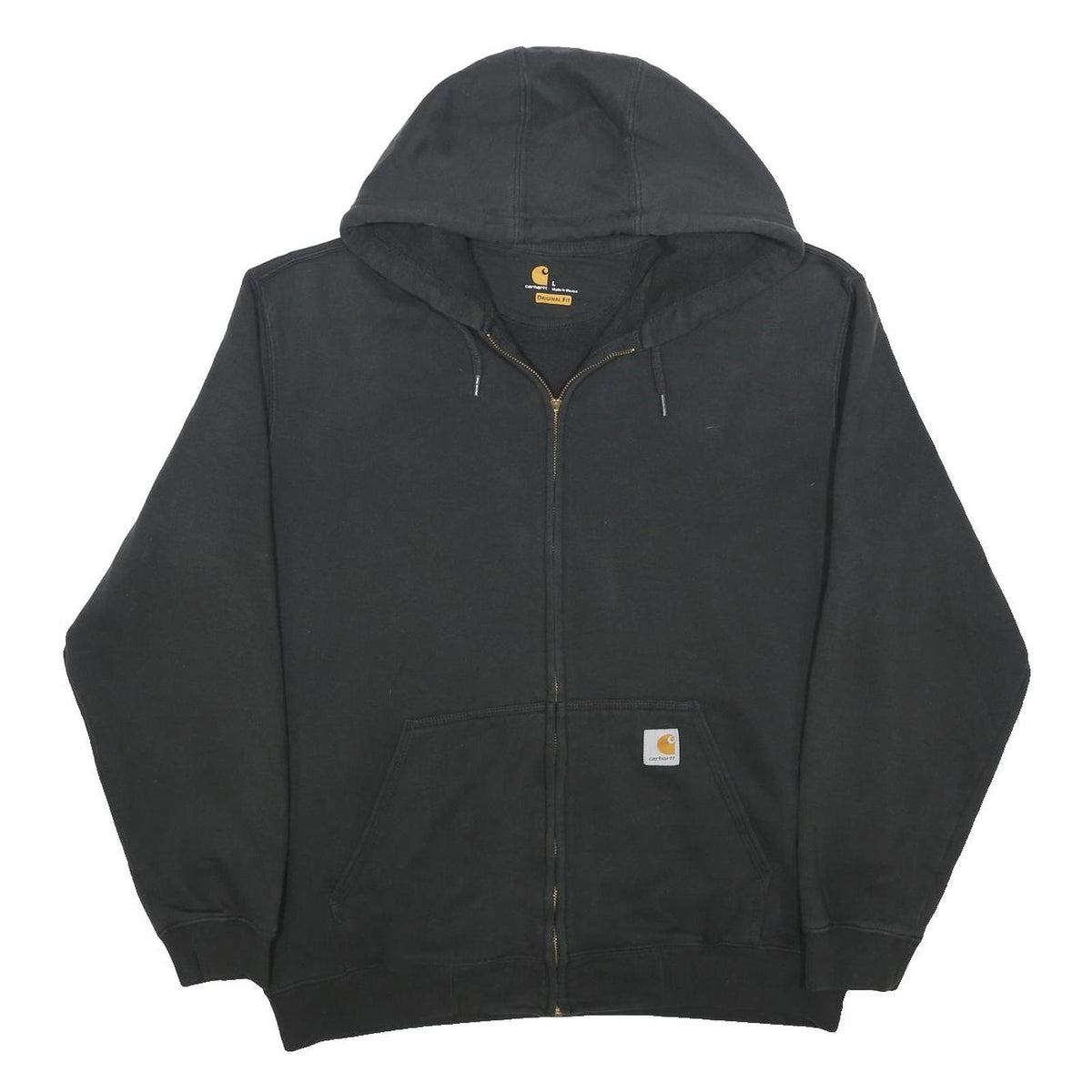 CARHARTT Mens Black Full Zip Hoodie L Cotton Blend Casual Workwear Zip Up
