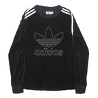 ADIDAS Womens Black Crew Neck Sweatshirt UK 8 Trefoil Logo Striped Sleeves