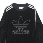 ADIDAS Womens Black Crew Neck Sweatshirt UK 8 Trefoil Logo Striped Sleeves