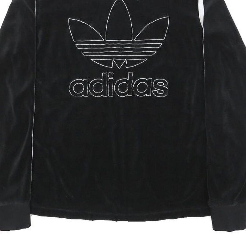 ADIDAS Womens Black Crew Neck Sweatshirt UK 8 Trefoil Logo Striped Sleeves