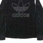 ADIDAS Womens Black Crew Neck Sweatshirt UK 8 Trefoil Logo Striped Sleeves