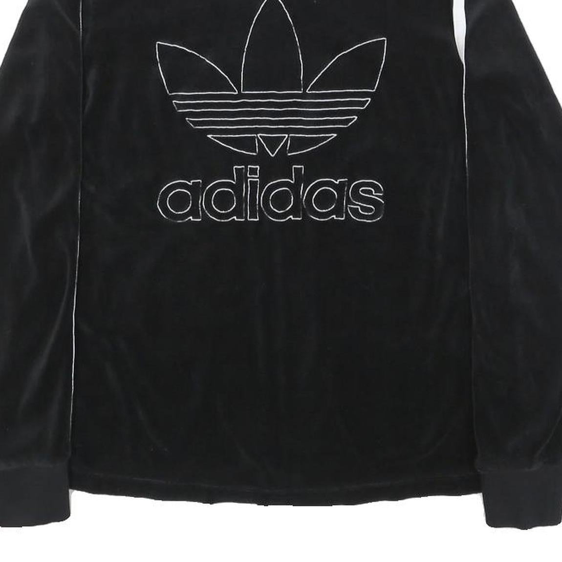 ADIDAS Womens Black Crew Neck Sweatshirt UK 8 Trefoil Logo Striped Sleeves