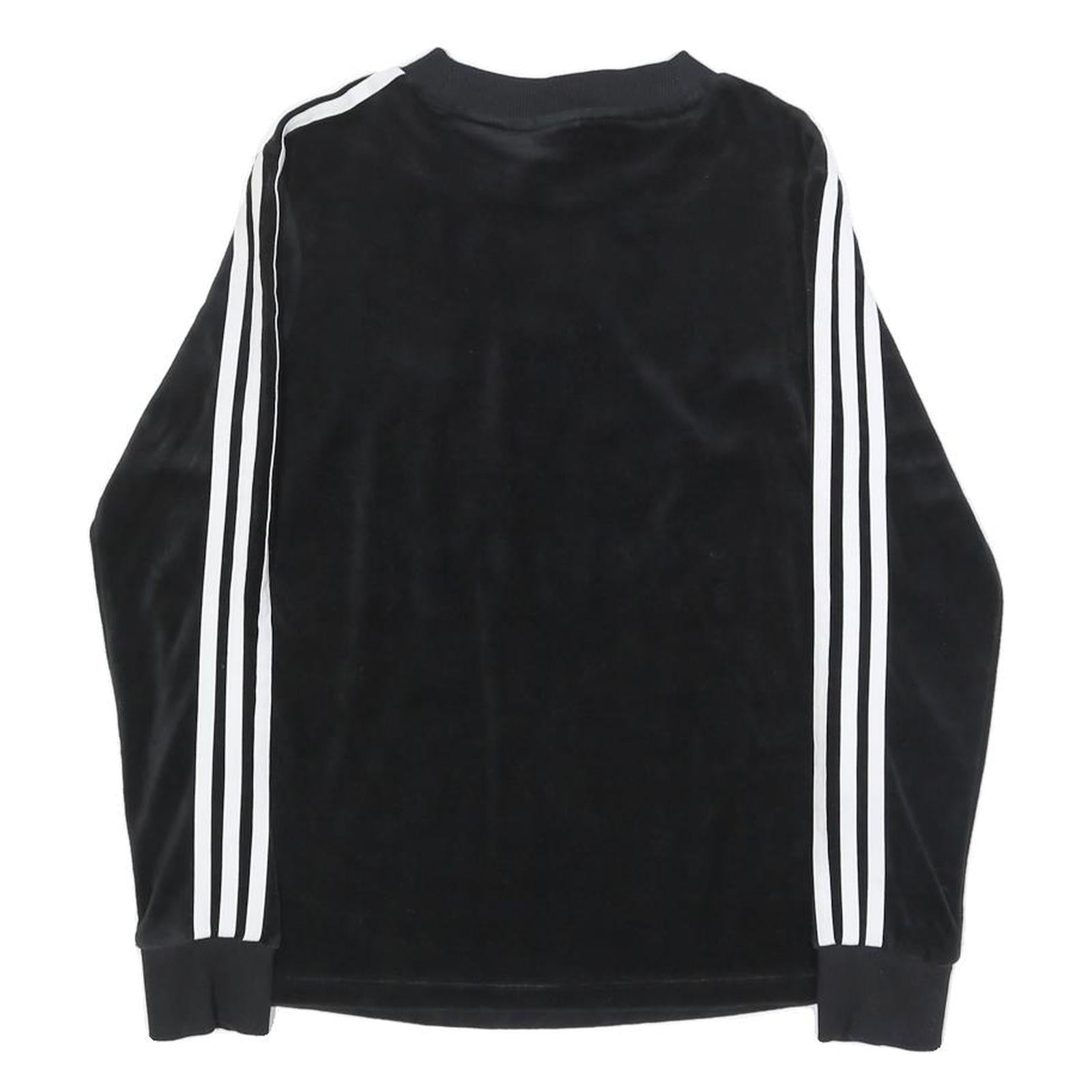ADIDAS Womens Black Crew Neck Sweatshirt UK 8 Trefoil Logo Striped Sleeves