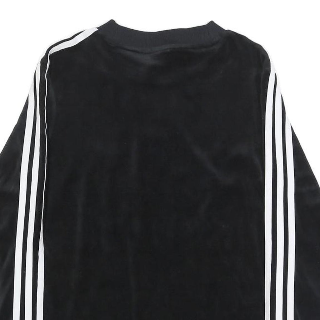ADIDAS Womens Black Crew Neck Sweatshirt UK 8 Trefoil Logo Striped Sleeves
