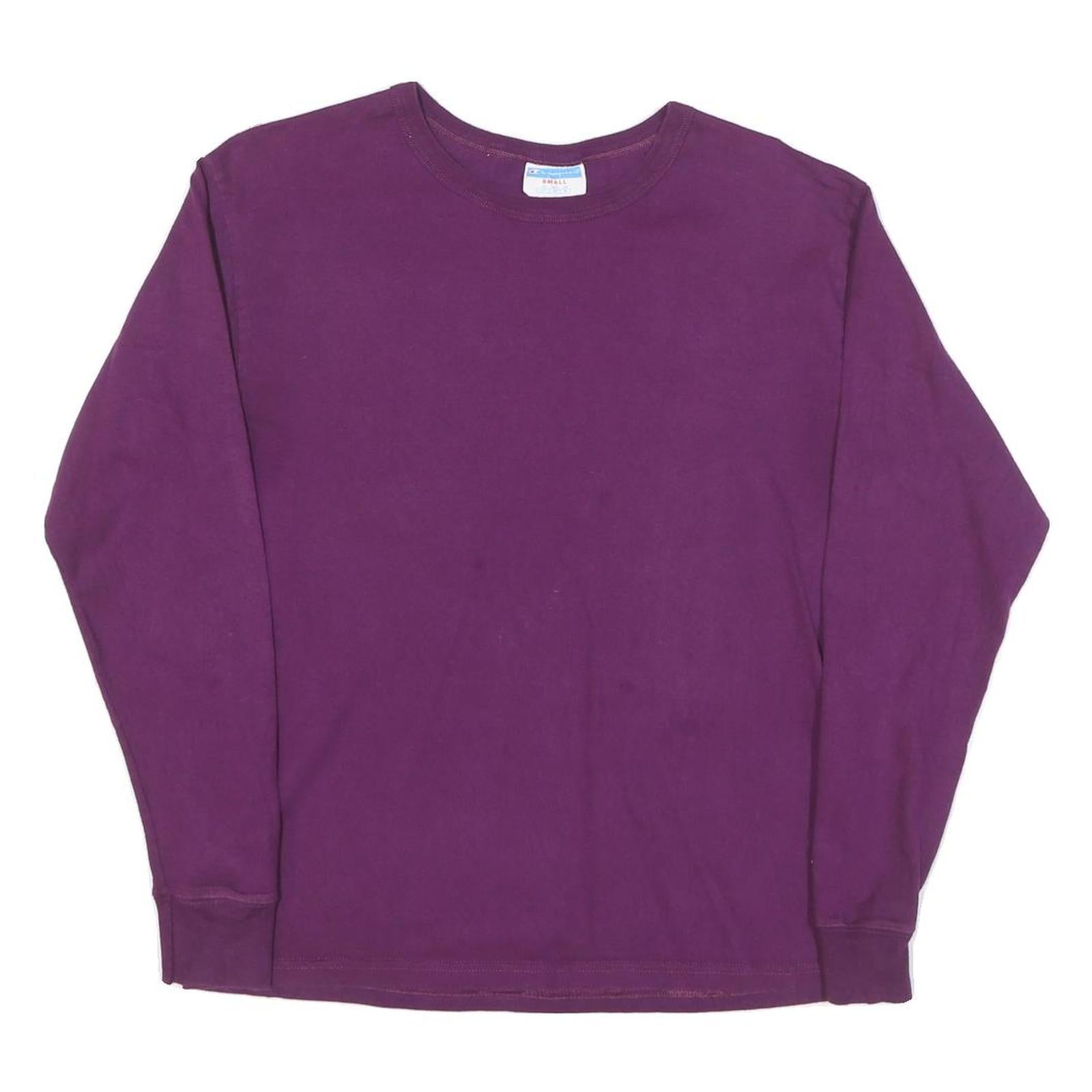 CHAMPION Mens Purple S Long Sleeve Crew Neck Plain Cotton Blend T-Shirt