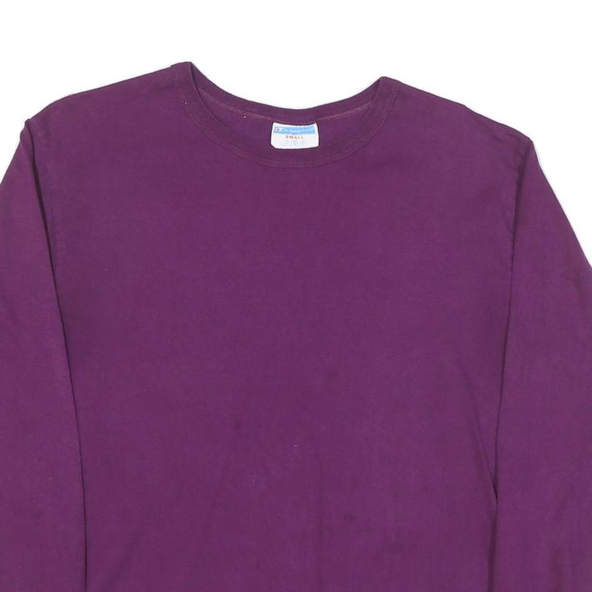 CHAMPION Mens Purple S Long Sleeve Crew Neck Plain Cotton Blend T-Shirt