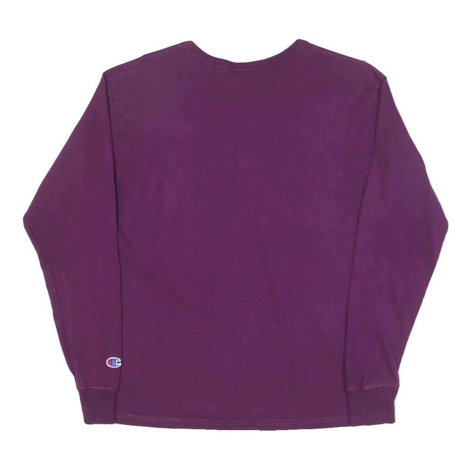 CHAMPION Mens Purple S Long Sleeve Crew Neck Plain Cotton Blend T-Shirt