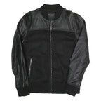 GUESS Mens Black Bomber Jacket S Polyester Blend Textured Zip Fastening
