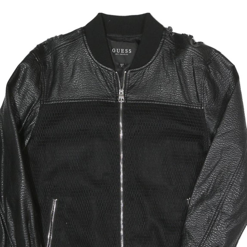 GUESS Mens Black Bomber Jacket S Polyester Blend Textured Zip Fastening