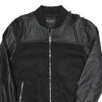GUESS Mens Black Bomber Jacket S Polyester Blend Textured Zip Fastening