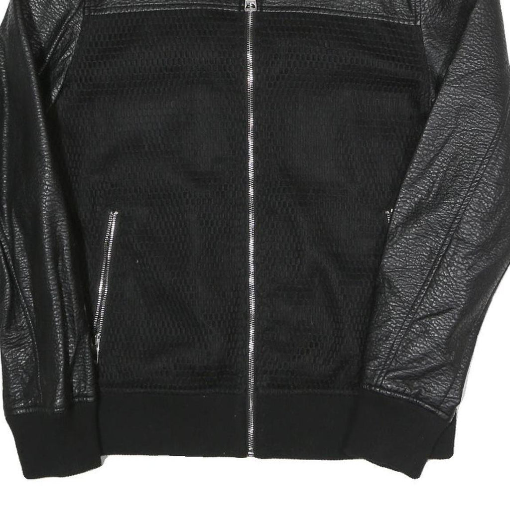 GUESS Mens Black Bomber Jacket S Polyester Blend Textured Zip Fastening