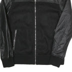 GUESS Mens Black Bomber Jacket S Polyester Blend Textured Zip Fastening