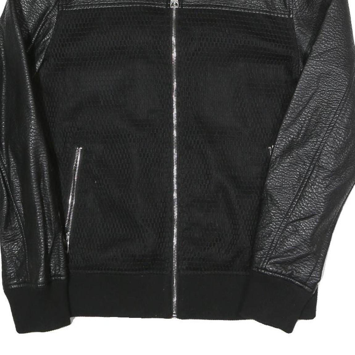 GUESS Mens Black Bomber Jacket S Polyester Blend Textured Zip Fastening