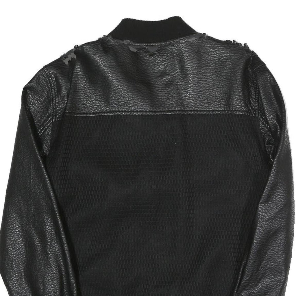 GUESS Mens Black Bomber Jacket S Polyester Blend Textured Zip Fastening