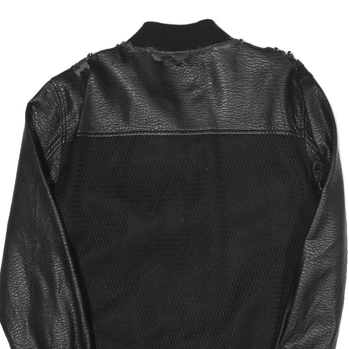 GUESS Mens Black Bomber Jacket S Polyester Blend Textured Zip Fastening