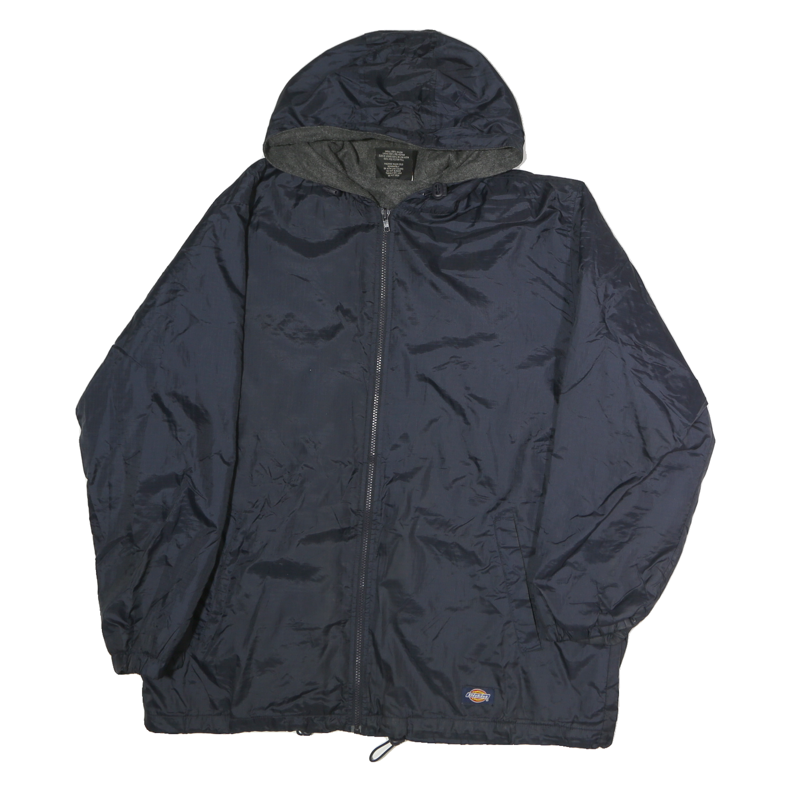 DICKIES Mens Navy Blue Hooded Zip Jacket L Polyester Plain Lightweight Durable