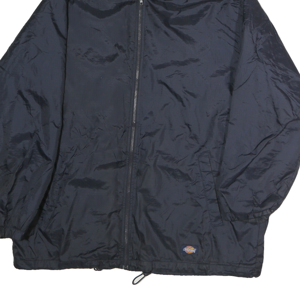 DICKIES Mens Navy Blue Hooded Zip Jacket L Polyester Plain Lightweight Durable