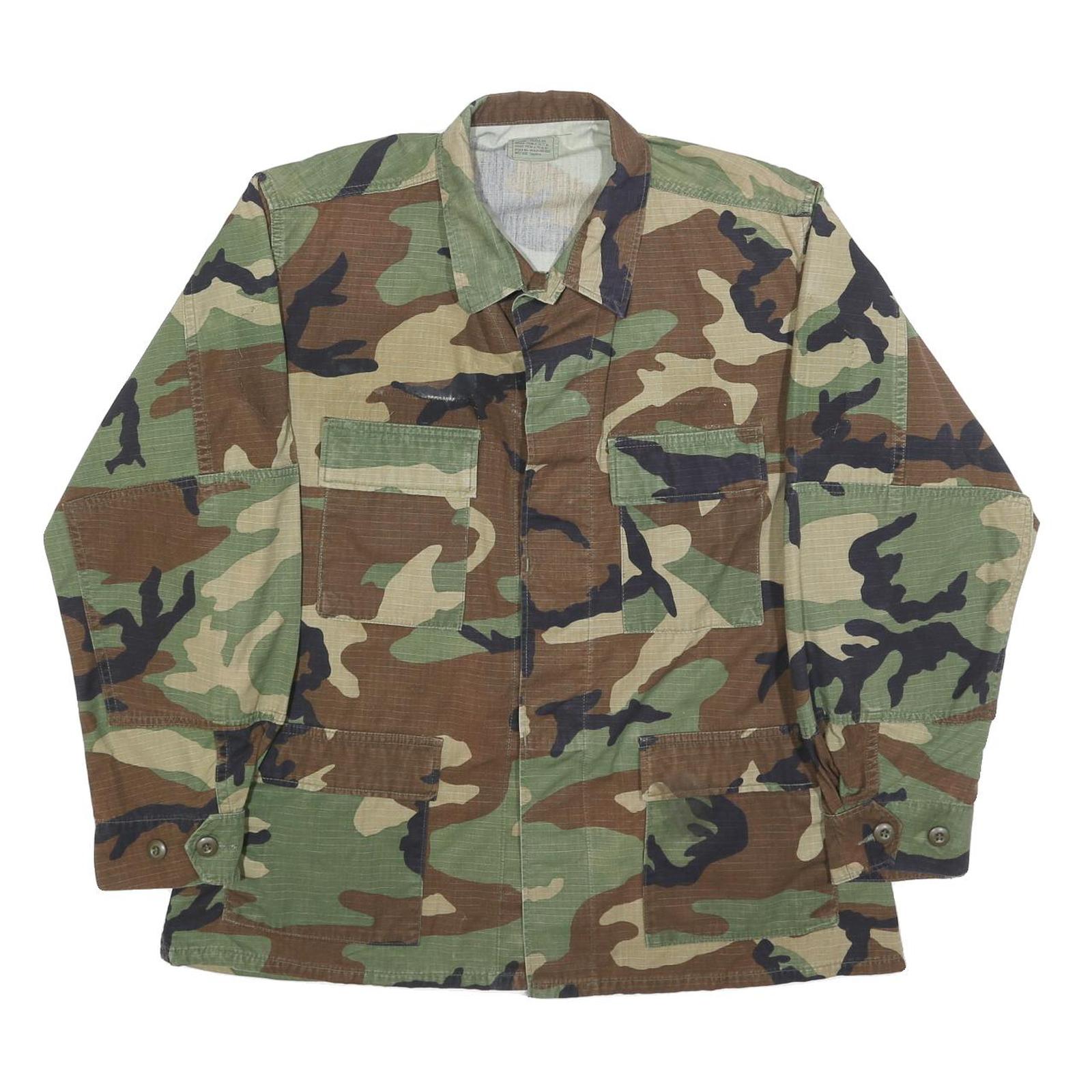 Caribbean Needle Point Inc Mens Green Brown & Black Camouflage Jacket L Cotton