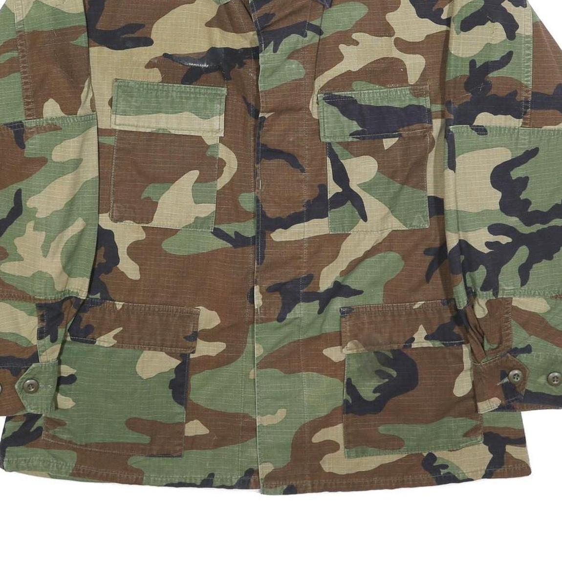 Caribbean Needle Point Inc Mens Green Brown & Black Camouflage Jacket L Cotton