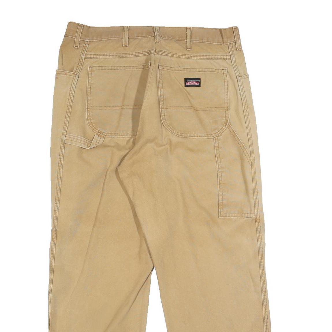 DICKIES Mens Jeans Beige Relaxed Straight Denim W34 L30 Zip Cotton Blend Durable