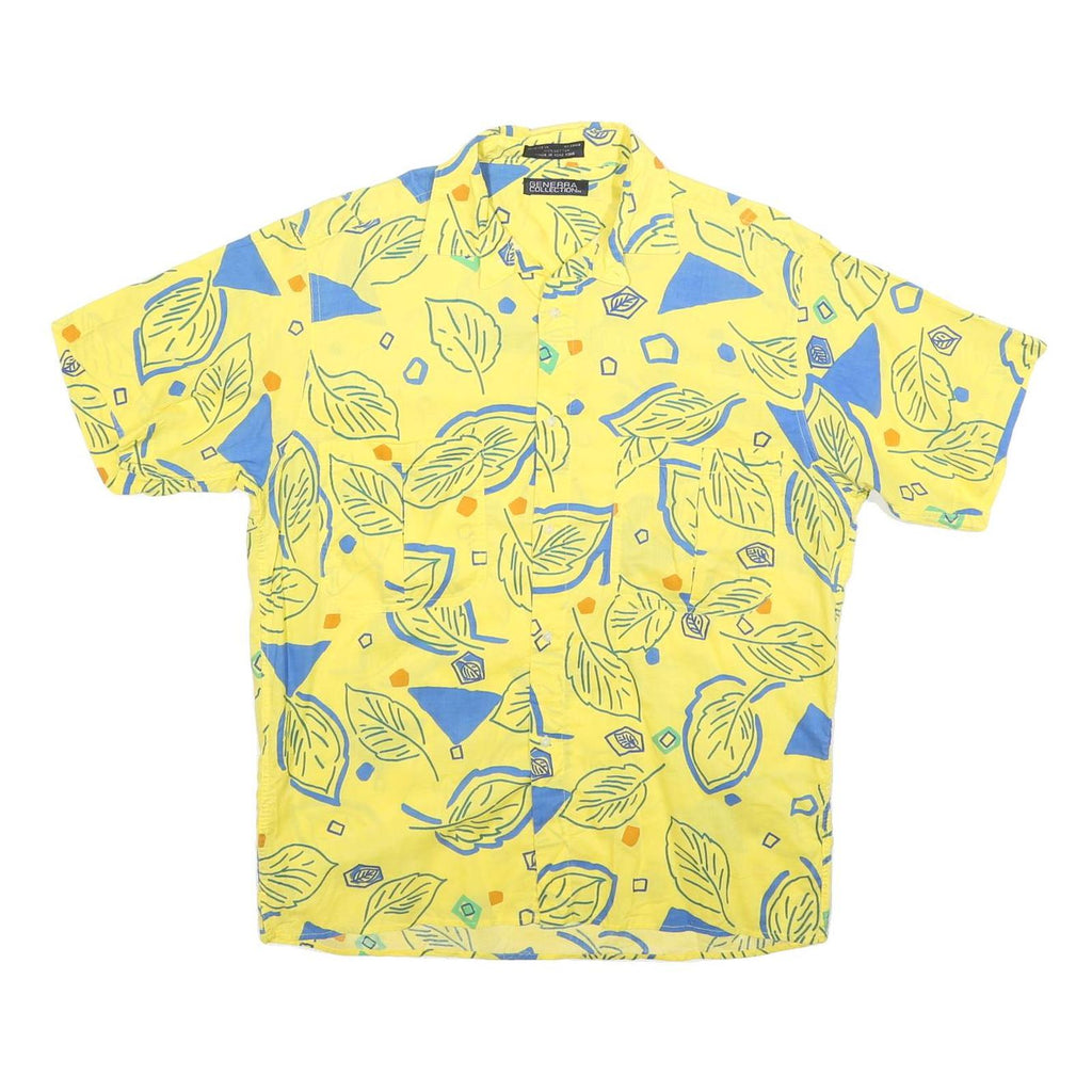 GENERRA COLLECTION Mens Yellow & Blue Pattern Cotton Shirt M Summer Casual