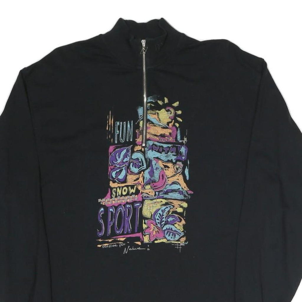 MASER Mens Black Sport Graphic 1/4 Zip Sweatshirt M Cotton Blend Casual