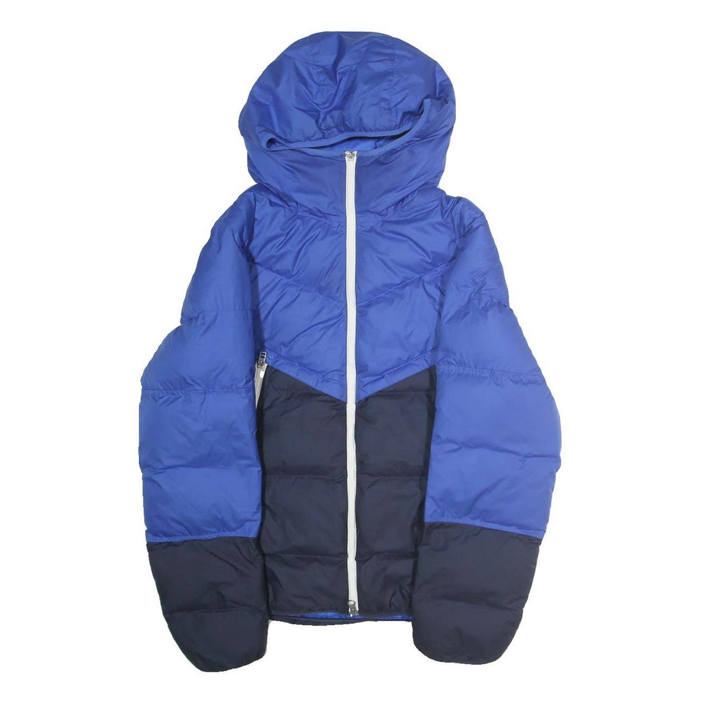 NIKE Mens Blue & Black Puffer Jacket S Polyester Zip Hooded Casual Outerwear