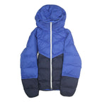 NIKE Mens Blue & Black Puffer Jacket S Polyester Zip Hooded Casual Outerwear